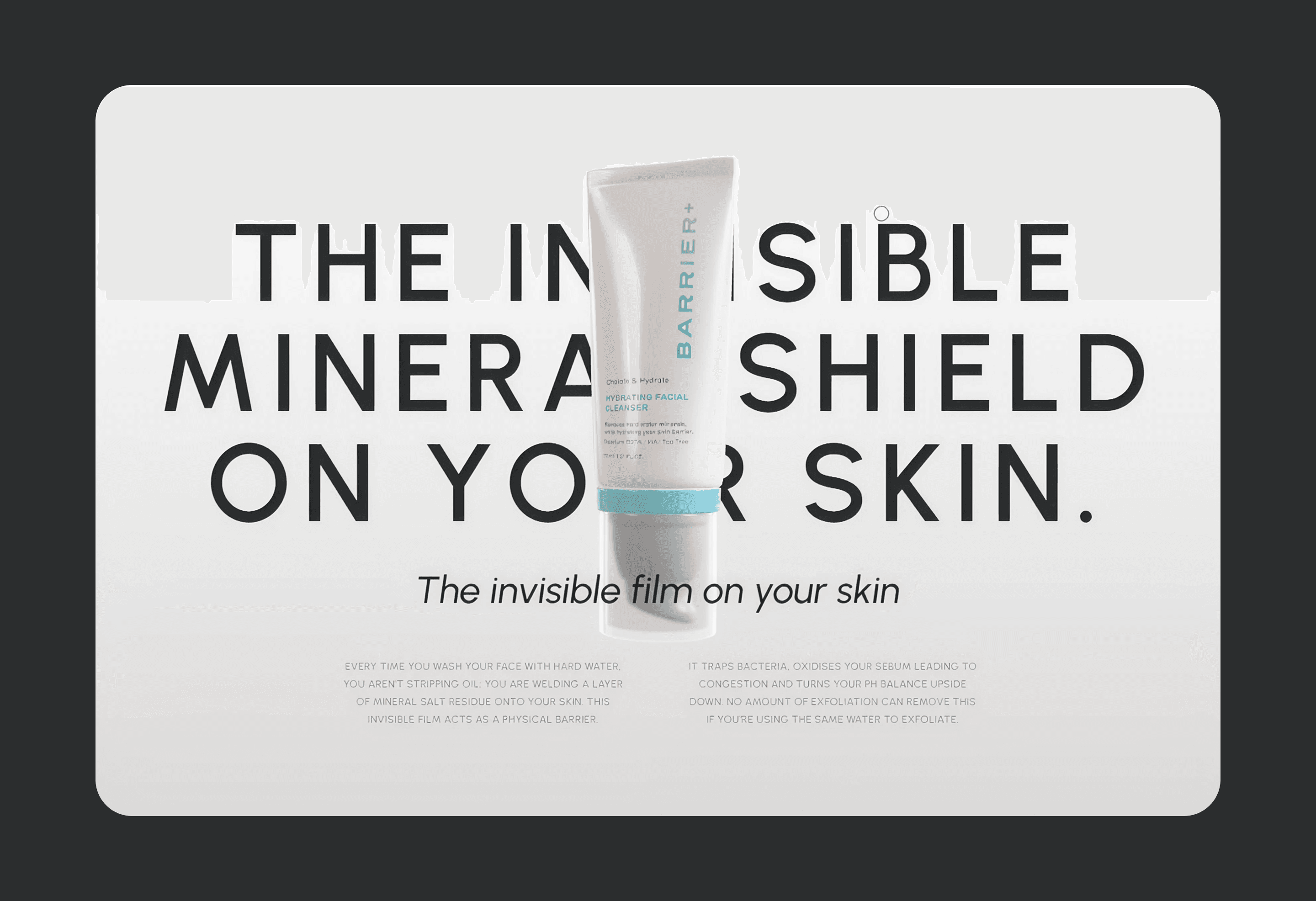 Complete scroll journey: hero to problem intro to big text to product detail to showcase to spec card to finale
